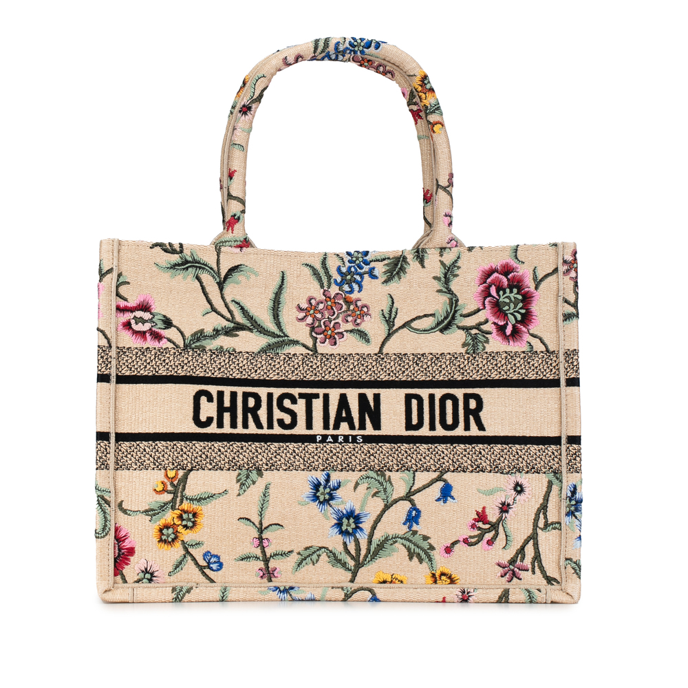 DIOR Medium Petite Fleurs Raffia Book Tote Tote Bag - Picture 1 of 7